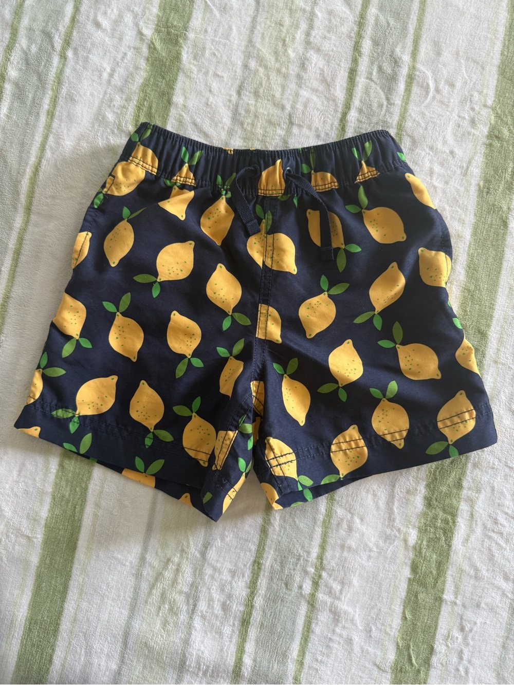 Hanna Andersson Navy Swim Trunks with Yellow Lemon Print
